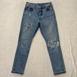Levi's Jeans Women 25 Light Blue 501 Skinny Distressed Ripped High Rise Cotton